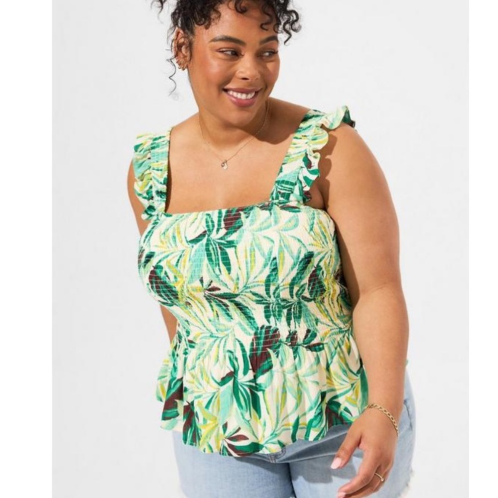 TORRID Peplum Washable Crinkle Gauze Smocked Tank Top 2X NWOT
